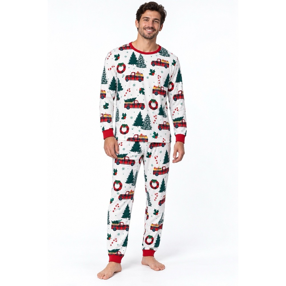 NWT PatPat Mens Large Christmas Pajama Set Red Truck Tree Top Pants 2 Piece